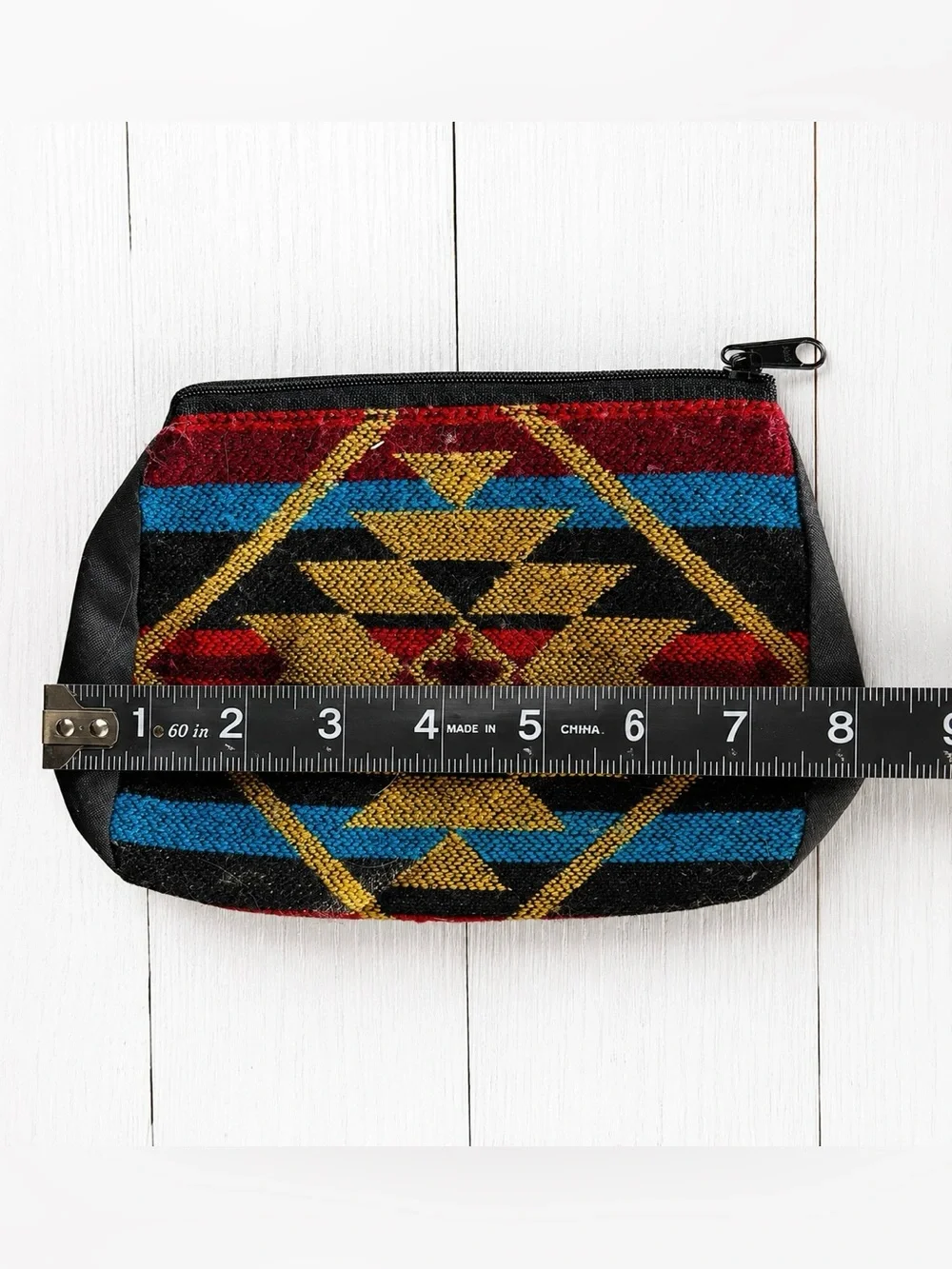 🖤Woven Geometric Pattern Zip Pouch - Black & Gold